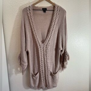 Ella Moss 100% Linen Whimsical Boho Knit V-Neck Tunic Dress Size L